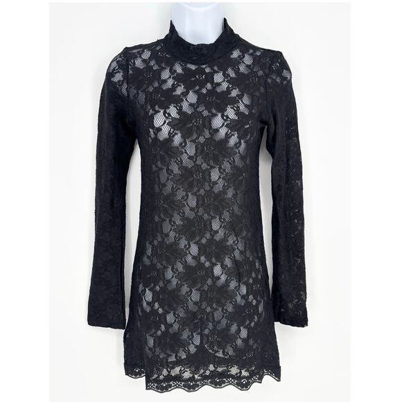 Rue 21 Black Lace Floral Mesh Stretch Faux Collar Mini Dress Size M - Picture 1 of 6